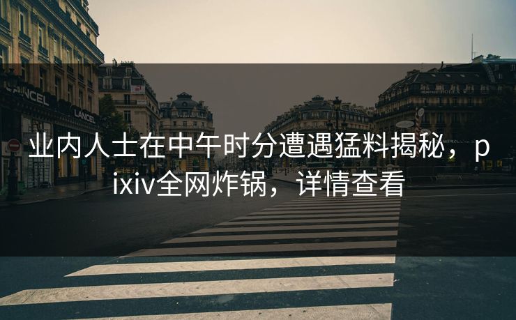 业内人士在中午时分遭遇猛料揭秘，pixiv全网炸锅，详情查看