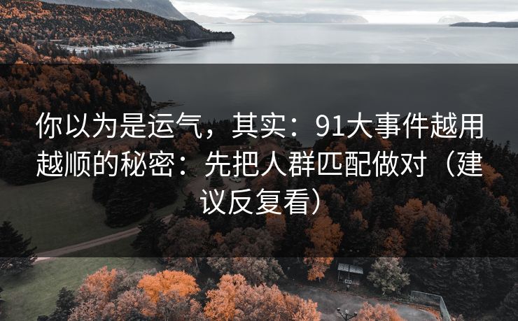 你以为是运气，其实：91大事件越用越顺的秘密：先把人群匹配做对（建议反复看）